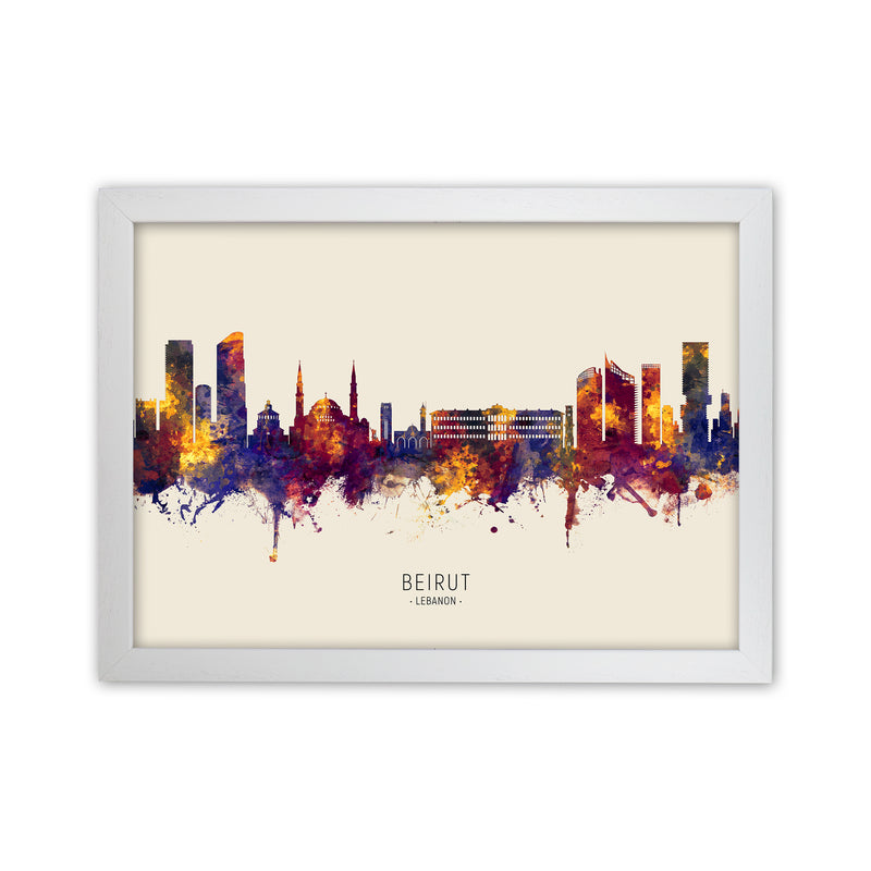 Beirut Lebanon Skyline Autumn City Name Art Print by Michael Tompsett White Grain