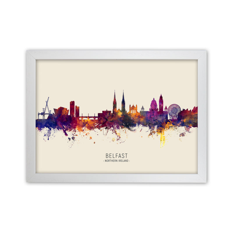 Belfast Northern Ireland Skyline Autumn City Name Art Print by Michael Tompsett White Grain