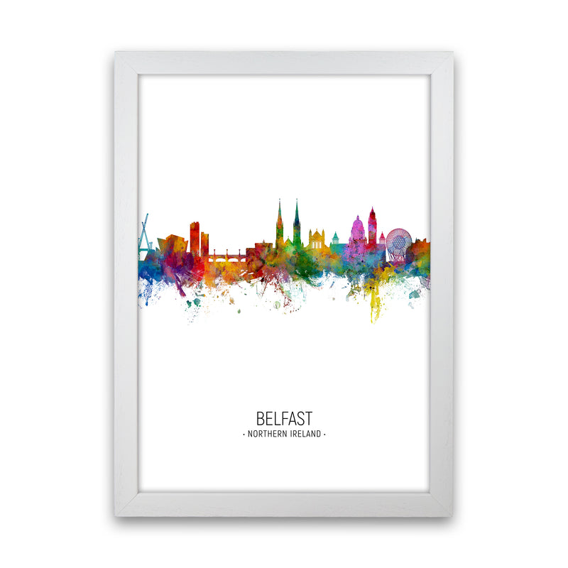 Belfast Northern Ireland Skyline Portrait Art Print by Michael Tompsett White Grain