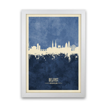 Belfast Northern Ireland Skyline Portrait Navy Art Print by Michael Tompsett White Grain