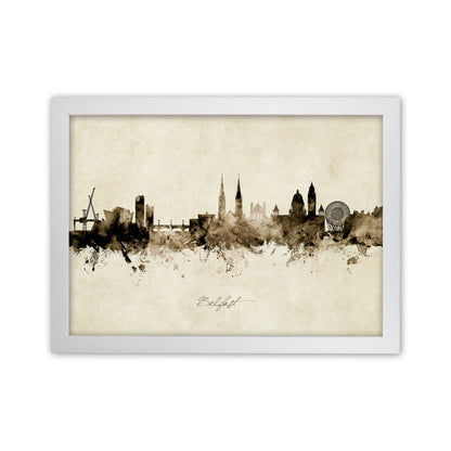 Belfast Northern Ireland Skyline Vintage Art Print by Michael Tompsett White Grain