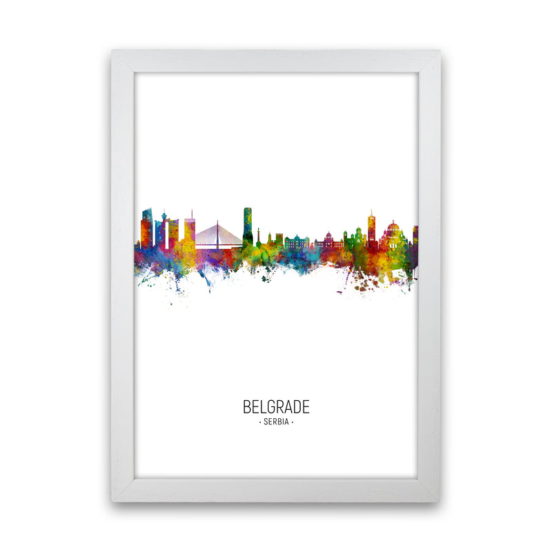 Belgrade Serbia Skyline Portrait Art Print by Michael Tompsett White Grain