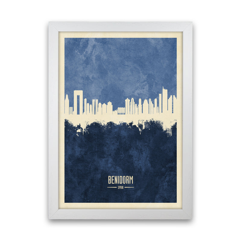 Benidorm Spain Skyline Portrait Navy Art Print by Michael Tompsett White Grain