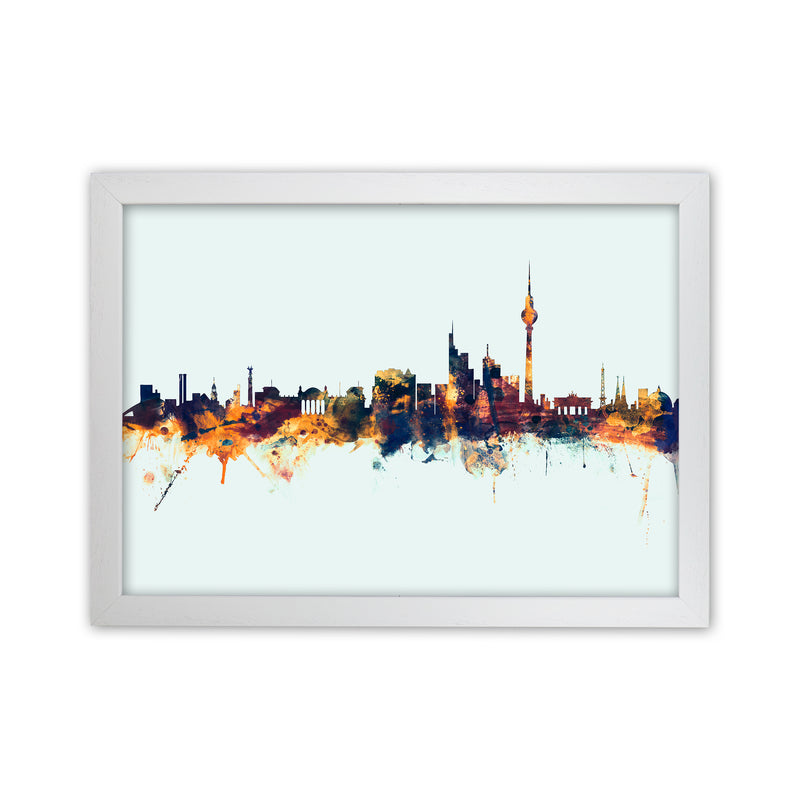 Berlin Germany Skyline Blue Orange Art Print by Michael Tompsett White Grain
