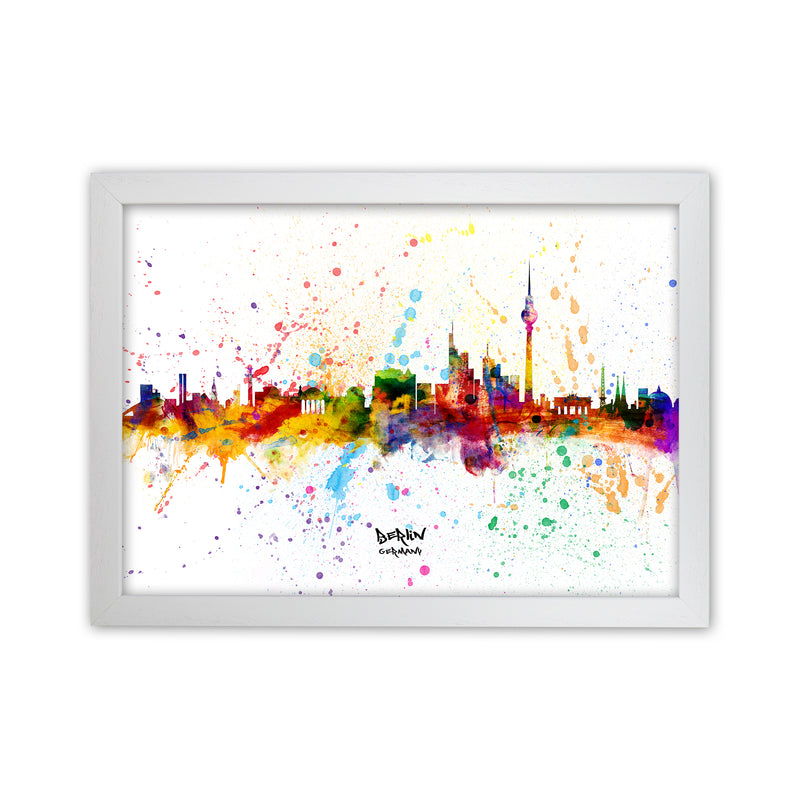 Berlin Germany Skyline Splash Art Print by Michael Tompsett White Grain