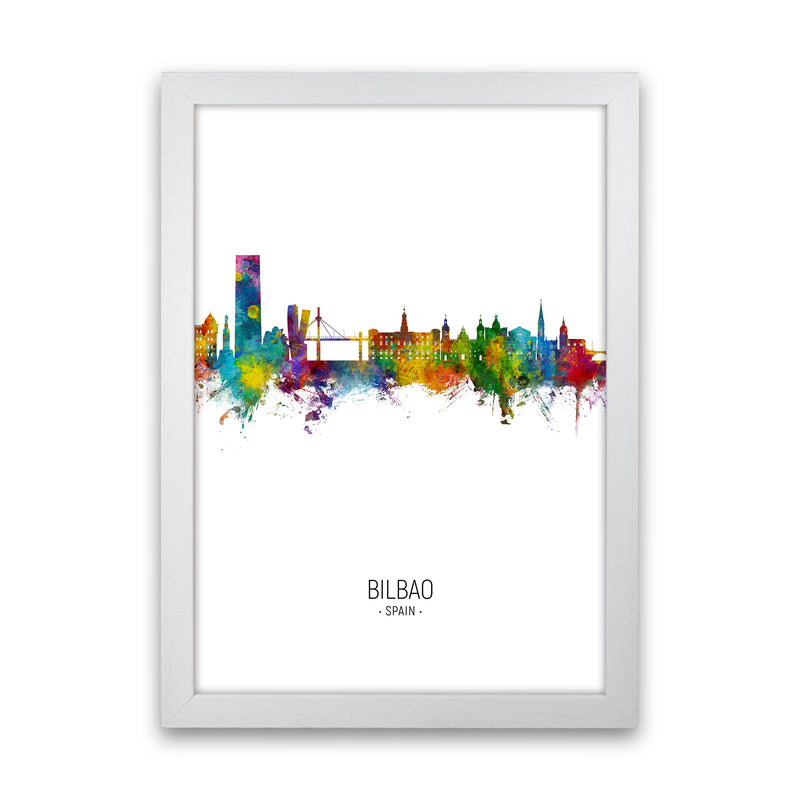 Bilbao Spain Skyline Portrait Art Print by Michael Tompsett White Grain
