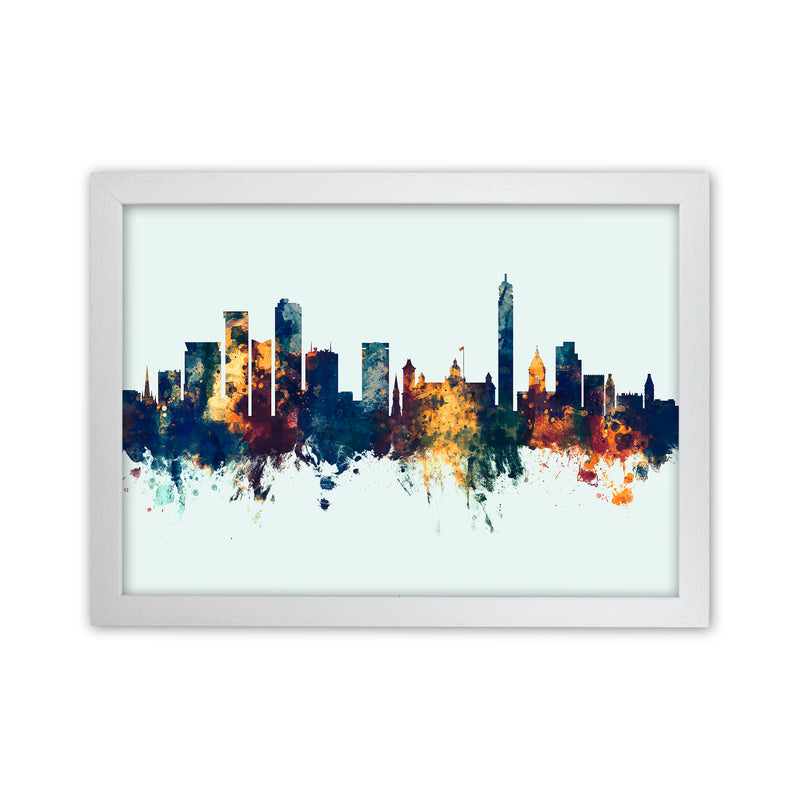 Birmingham England Skyline Blue Orange Art Print by Michael Tompsett White Grain