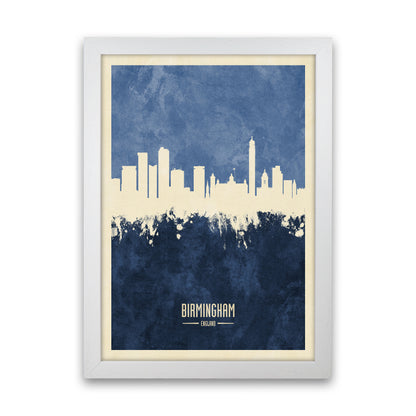Birmingham England Skyline Portrait Navy Art Print by Michael Tompsett White Grain