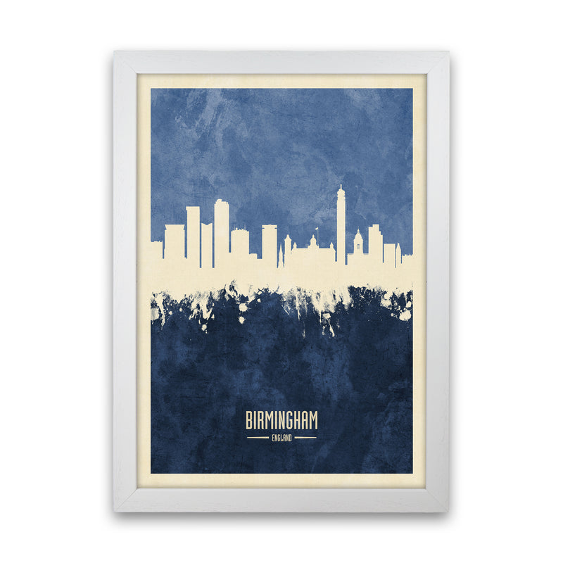 Birmingham England Skyline Portrait Navy Art Print by Michael Tompsett White Grain