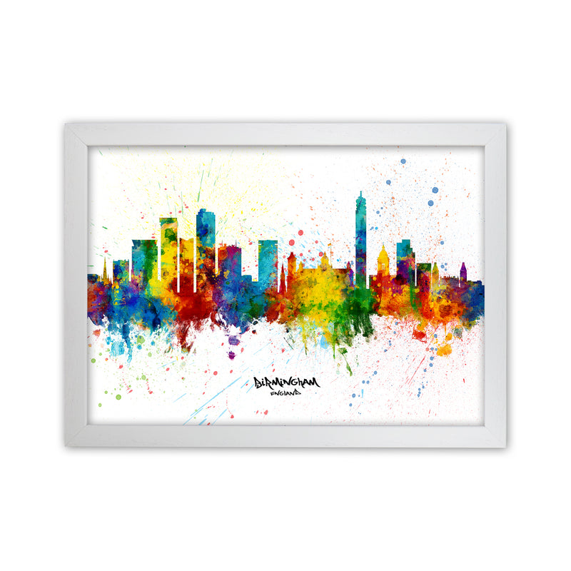 Birmingham England Skyline Splash Art Print by Michael Tompsett White Grain