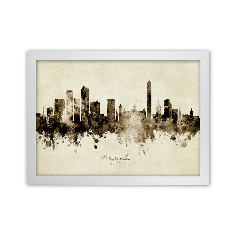 Birmingham England Skyline Vintage Art Print by Michael Tompsett White Grain