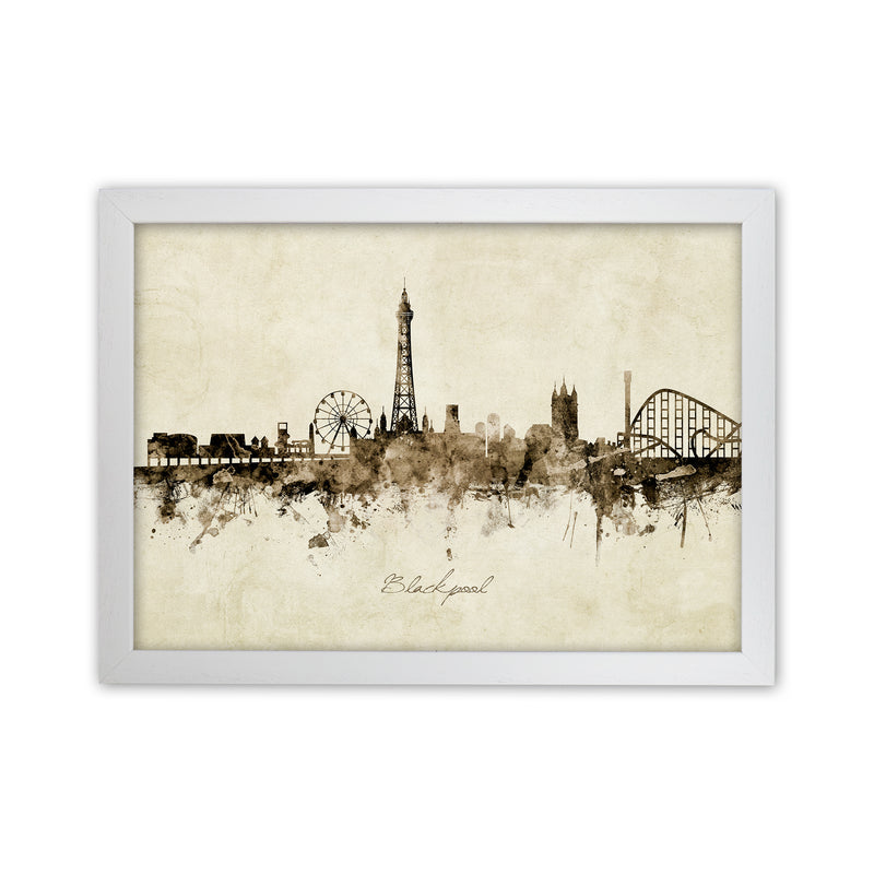 Blackpool England Skyline Vintage Art Print by Michael Tompsett White Grain