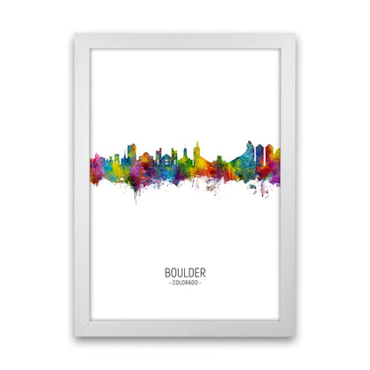 Boulder Colorado Skyline Portrait Art Print by Michael Tompsett White Grain