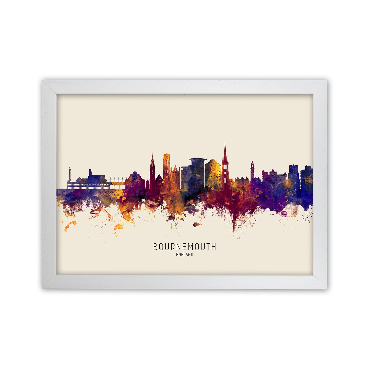 Bournemouth England Skyline Autumn City Name Art Print by Michael Tompsett White Grain