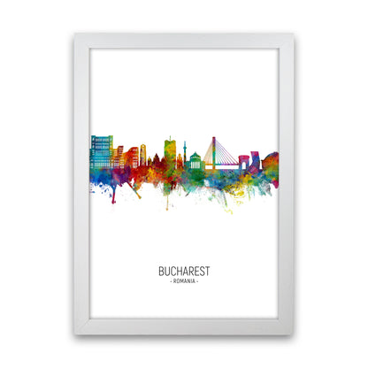 Bucharest Romania Skyline Portrait Art Print by Michael Tompsett White Grain