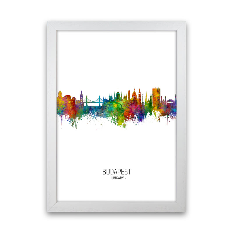 Budapest Hungary Skyline Portrait Art Print by Michael Tompsett White Grain