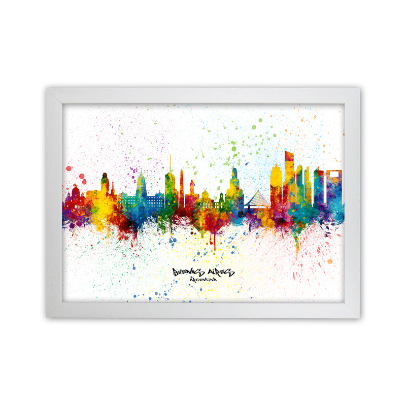 Buenos Aires Argentina Skyline Splash Art Print by Michael Tompsett White Grain