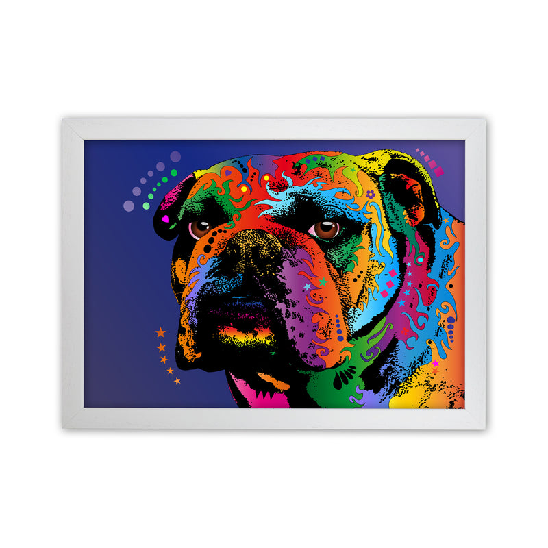 Bulldog Dog Blue Art Print by Michael Tompsett White Grain
