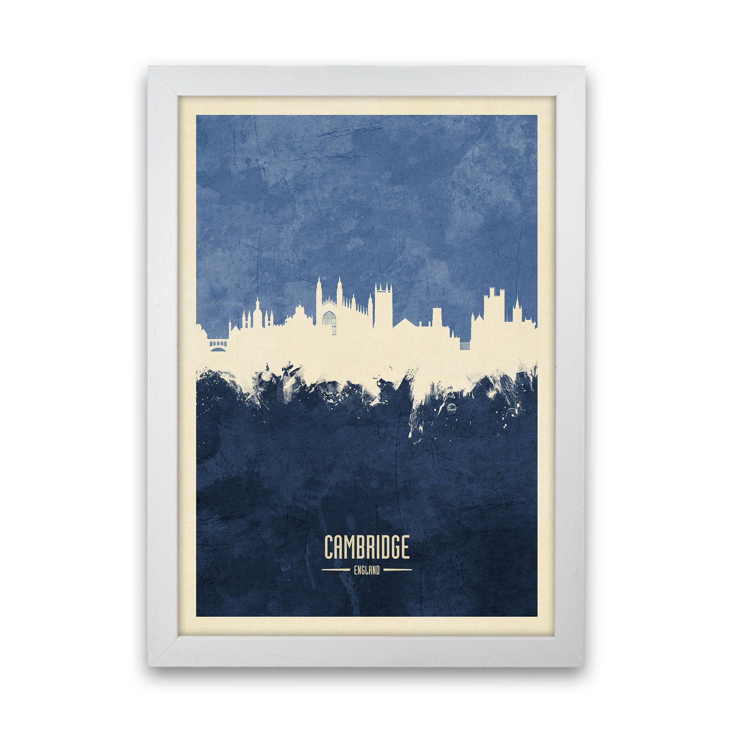 Cambridge England Skyline Portrait Navy Art Print by Michael Tompsett White Grain