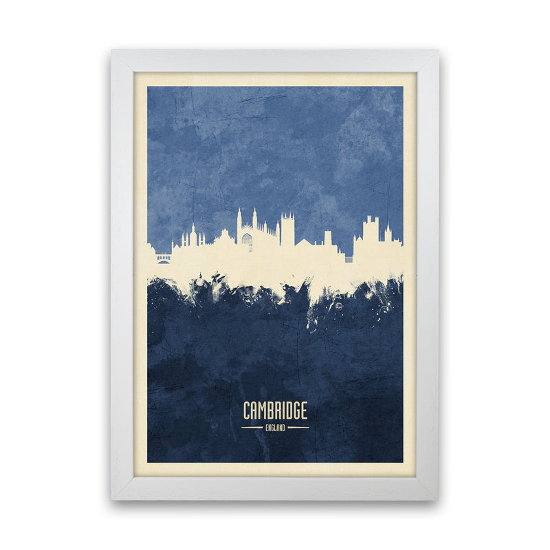Cambridge England Skyline Portrait Navy Art Print by Michael Tompsett White Grain