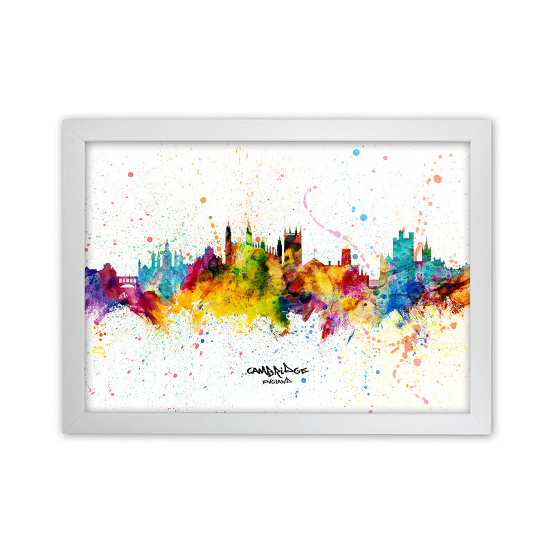 Cambridge England Skyline Splash Art Print by Michael Tompsett White Grain
