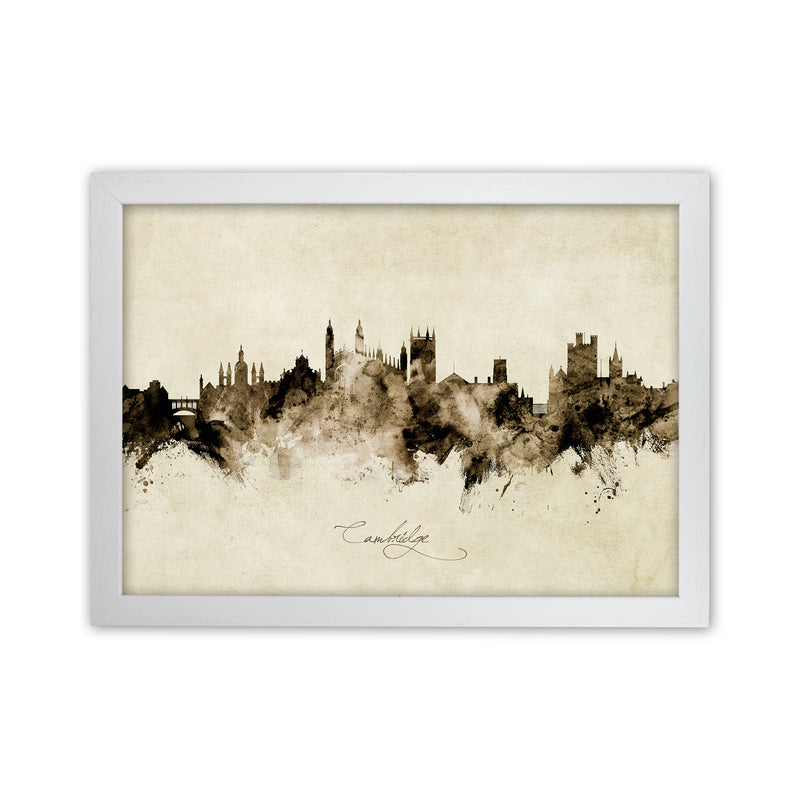 Cambridge England Skyline Vintage Art Print by Michael Tompsett White Grain