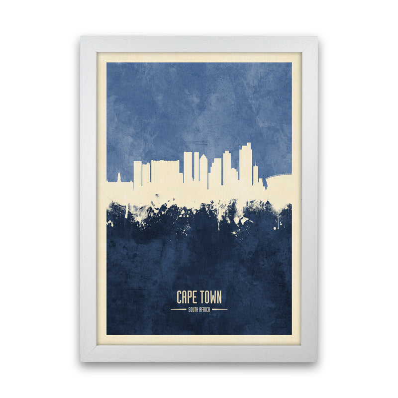 Cape Town South Africa Skyline Portrait Navy Art Print by Michael Tompsett White Grain