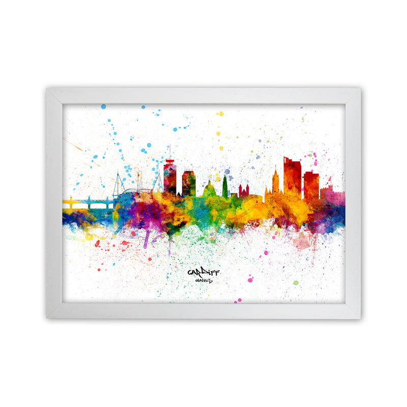 Cardiff Wales Skyline Splash Art Print by Michael Tompsett White Grain