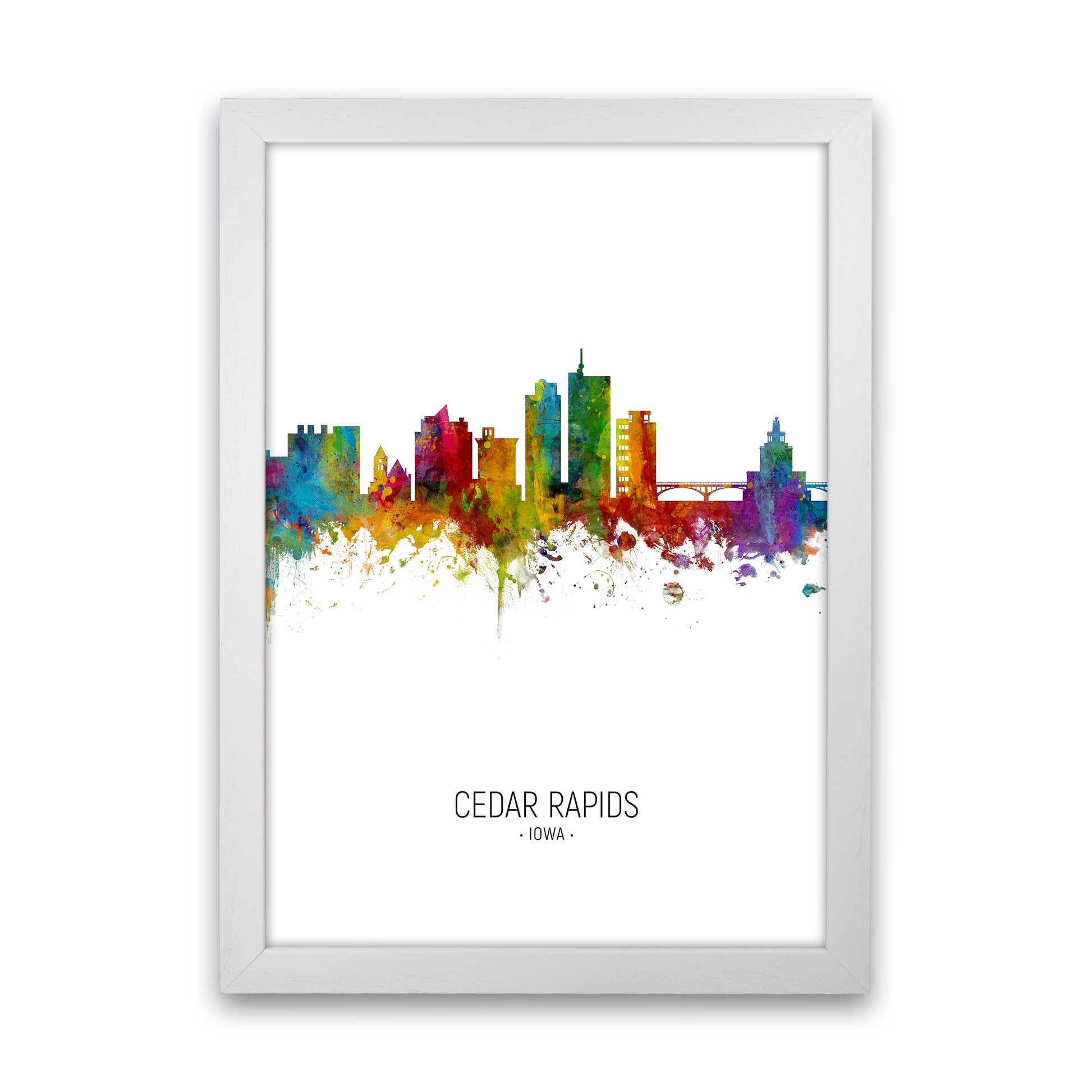 Cedar Rapids Iowa Skyline Portrait Art Print by Michael Tompsett White Grain