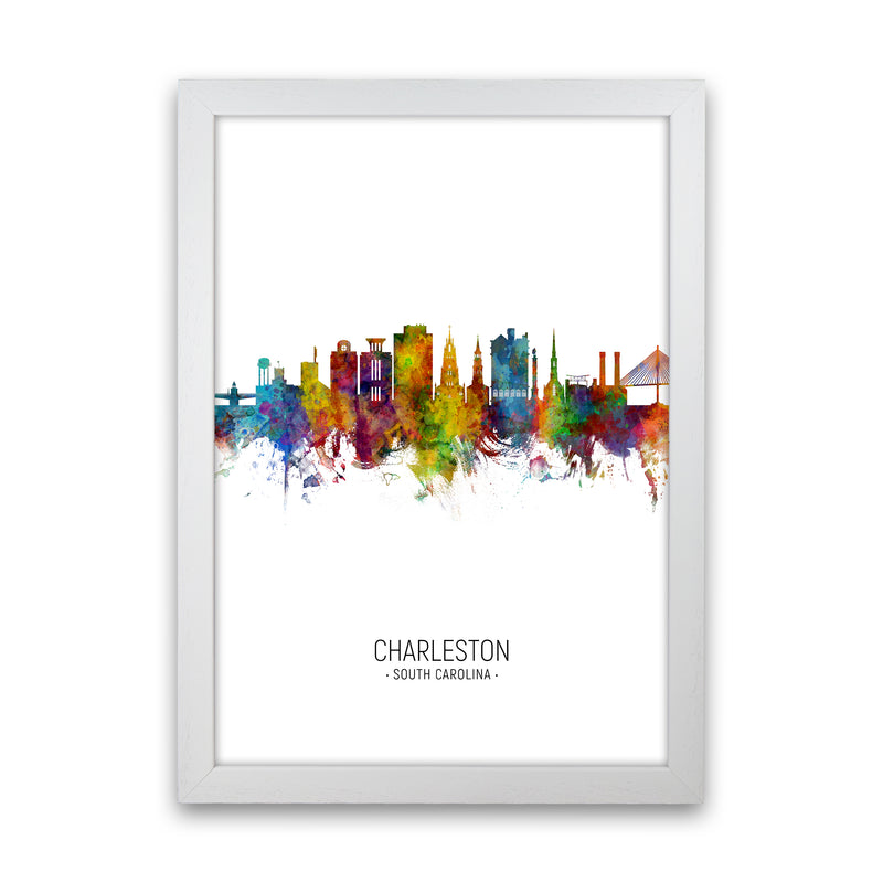 Charleston South Carolina Skyline Portrait Art Print by Michael Tompsett White Grain