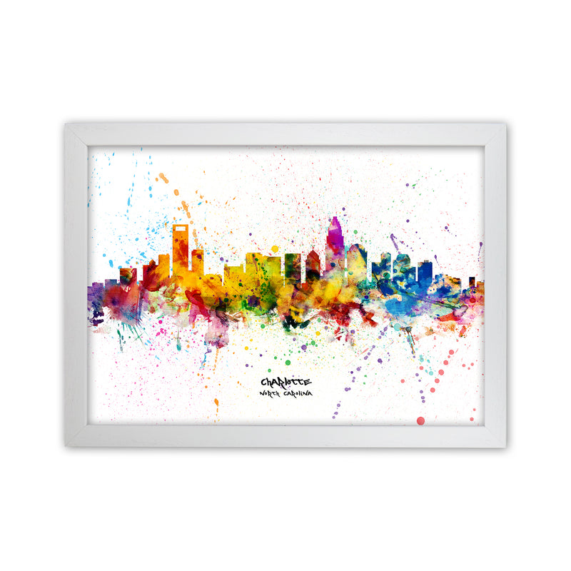 Charlotte North Carolina Skyline Splash Art Print by Michael Tompsett White Grain