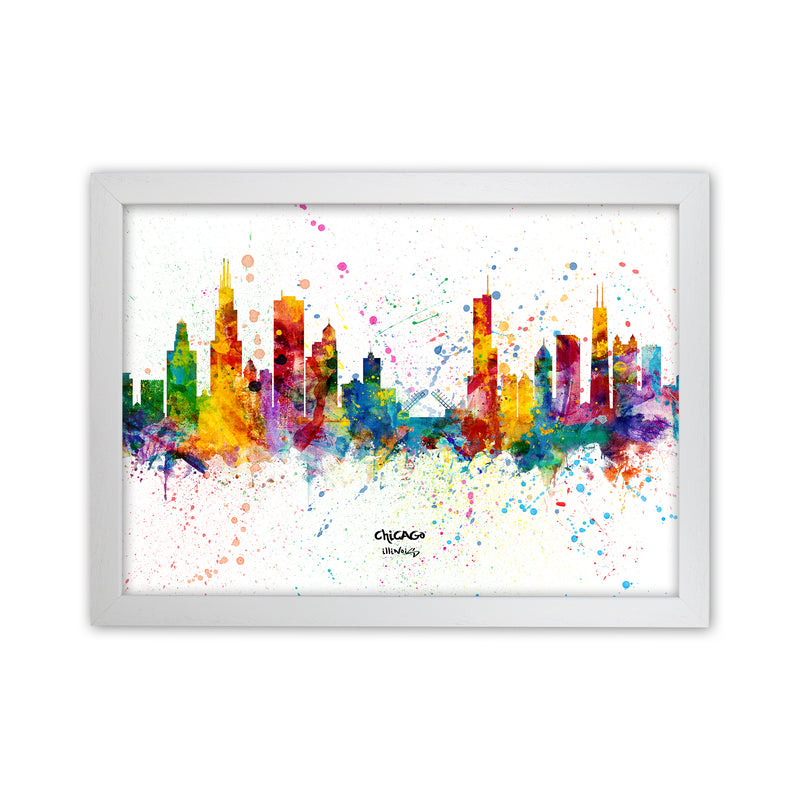 Chicago Illinois Skyline Splash Art Print by Michael Tompsett White Grain