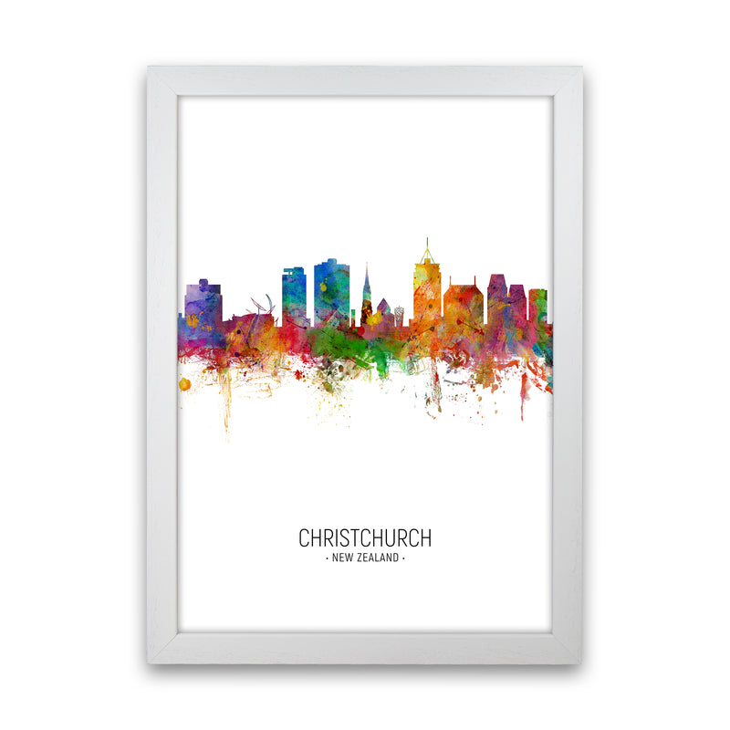 Christchurch New Zealand Skyline Portrait Art Print by Michael Tompsett White Grain