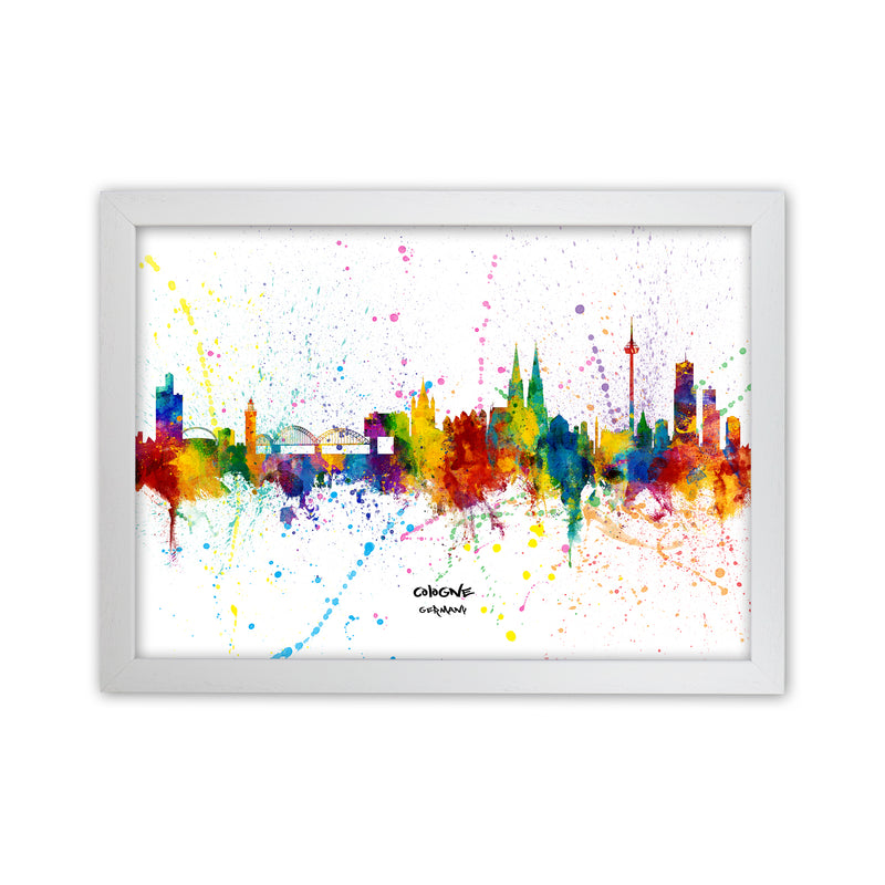 Cologne Germany Skyline Splash Art Print by Michael Tompsett White Grain