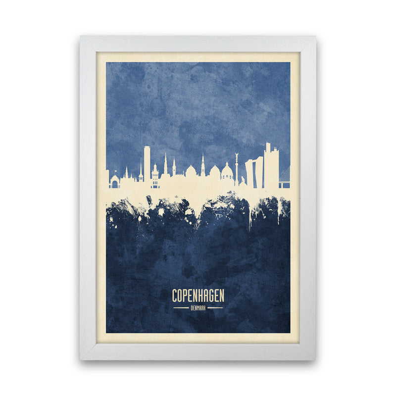 Copenhagen Denmark Skyline Portrait Navy Art Print by Michael Tompsett White Grain
