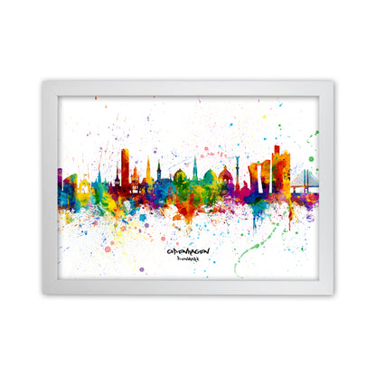 Copenhagen Denmark Skyline Splash Art Print by Michael Tompsett White Grain