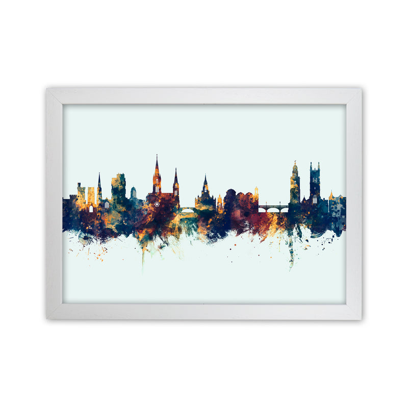 Cork Ireland Skyline Blue Orange Art Print by Michael Tompsett White Grain