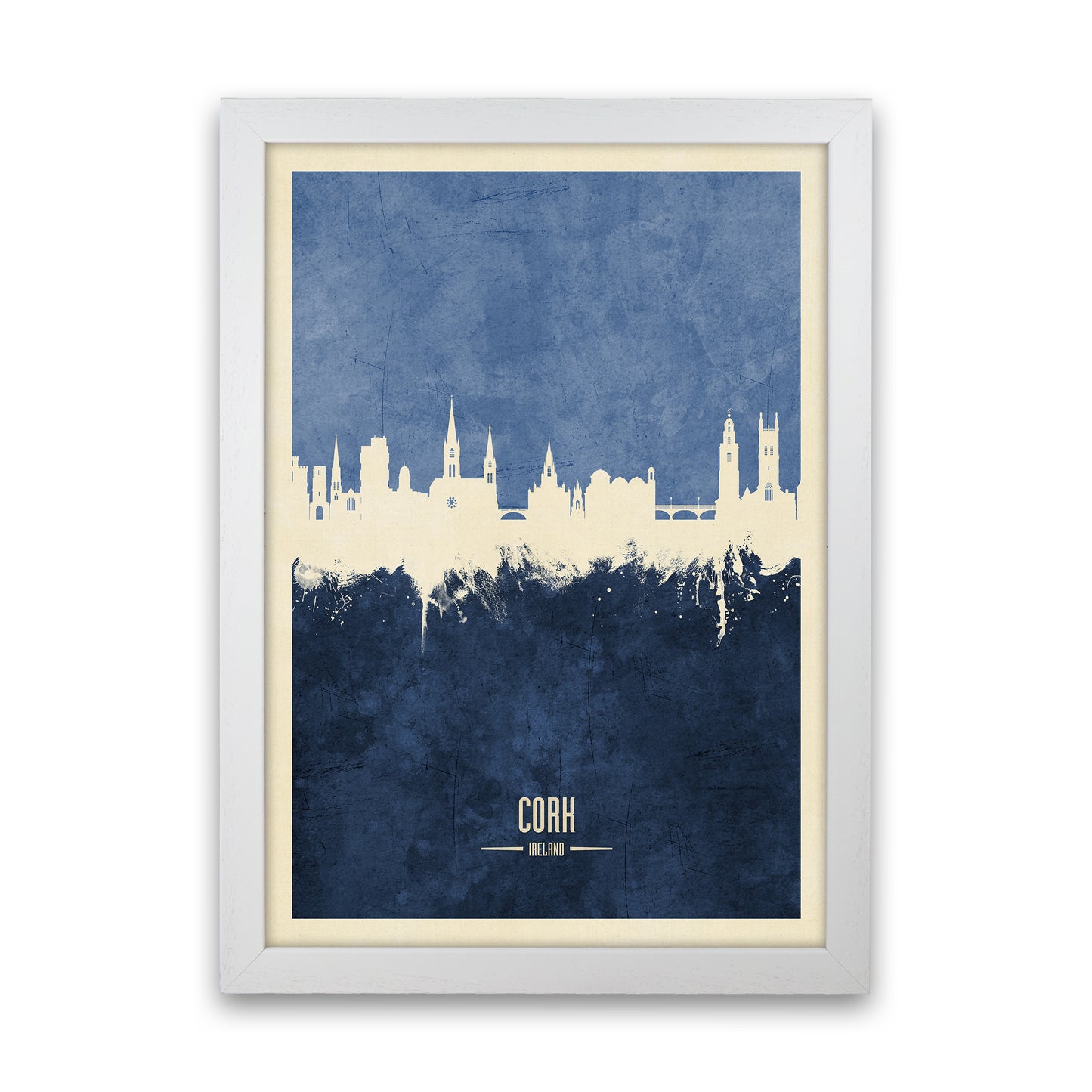 Cork Ireland Skyline Portrait Navy Art Print by Michael Tompsett White Grain