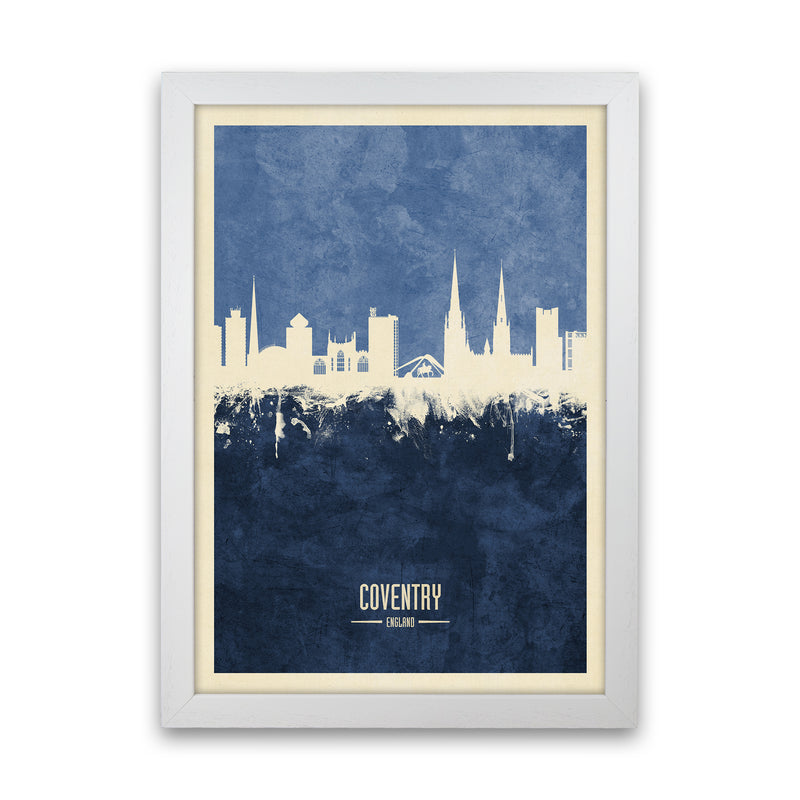 Coventry England Skyline Portrait Navy Art Print by Michael Tompsett White Grain