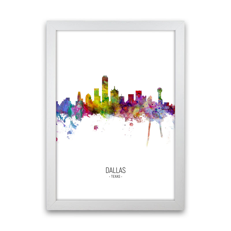 Dallas Texas Skyline Portrait Art Print by Michael Tompsett White Grain