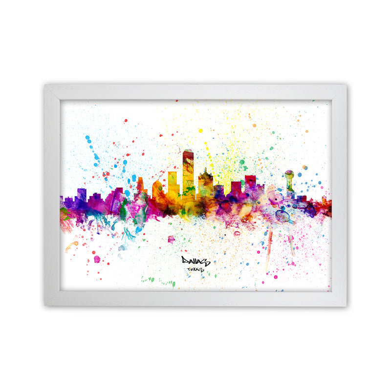 Dallas Texas Skyline Splash Art Print by Michael Tompsett White Grain