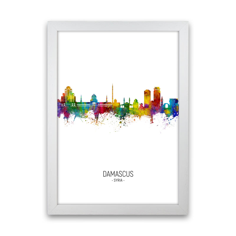 Damascus Syria Skyline Portrait Art Print by Michael Tompsett White Grain