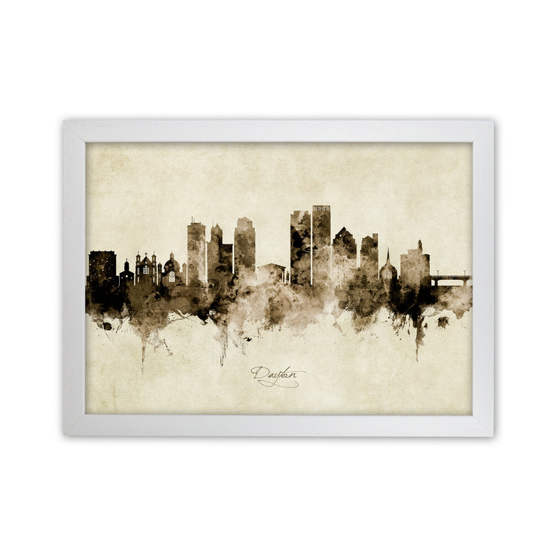 Dayton Ohio Skyline Vintage Art Print by Michael Tompsett White Grain