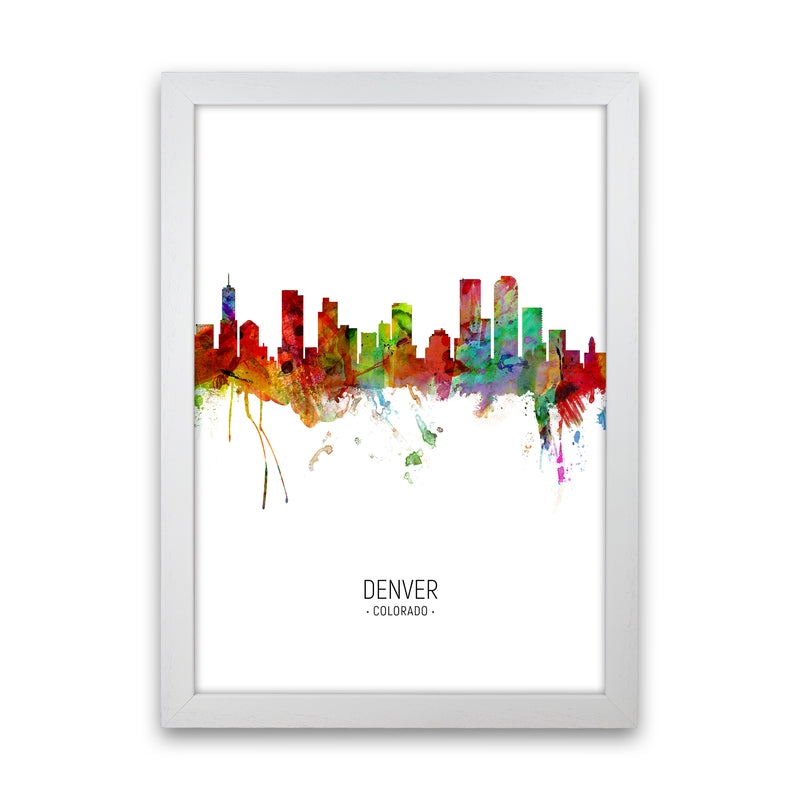 Denver Colorado Skyline Portrait Art Print by Michael Tompsett White Grain