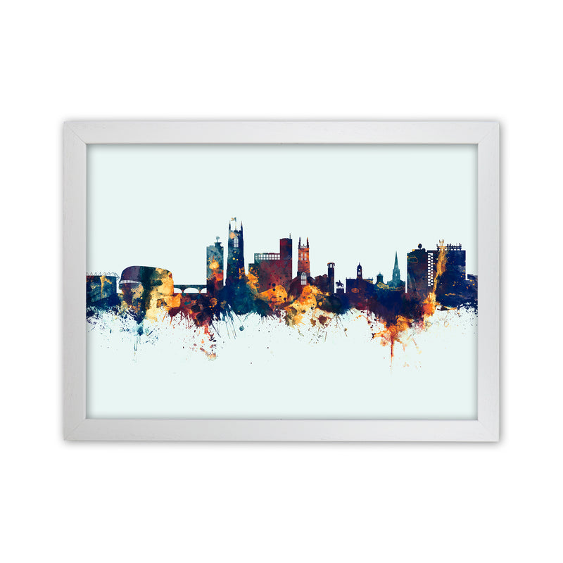 Derby England Skyline Blue Orange Art Print by Michael Tompsett White Grain