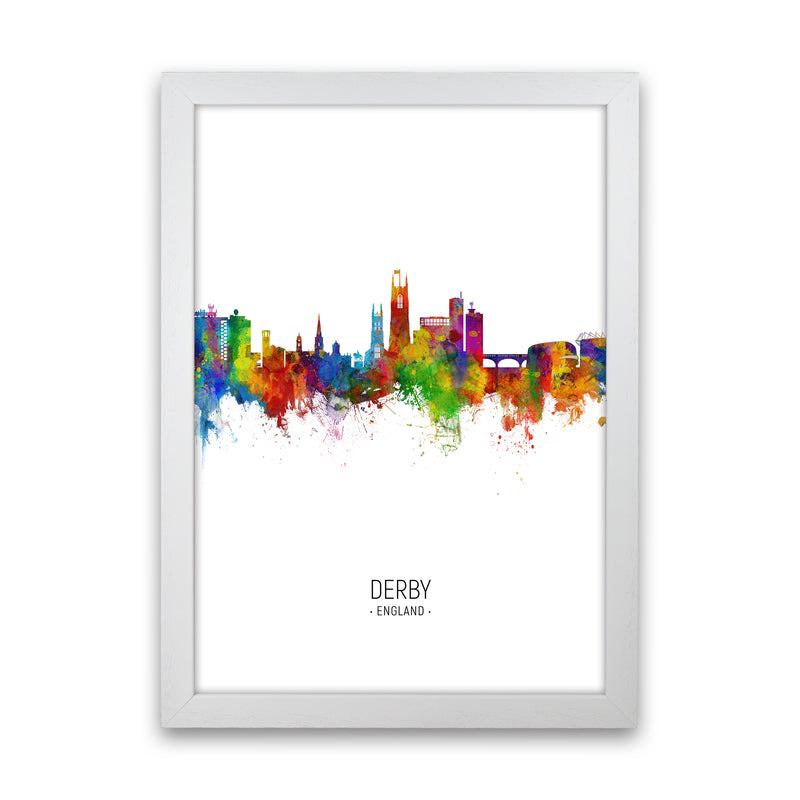 Derby England Skyline Portrait Art Print by Michael Tompsett White Grain