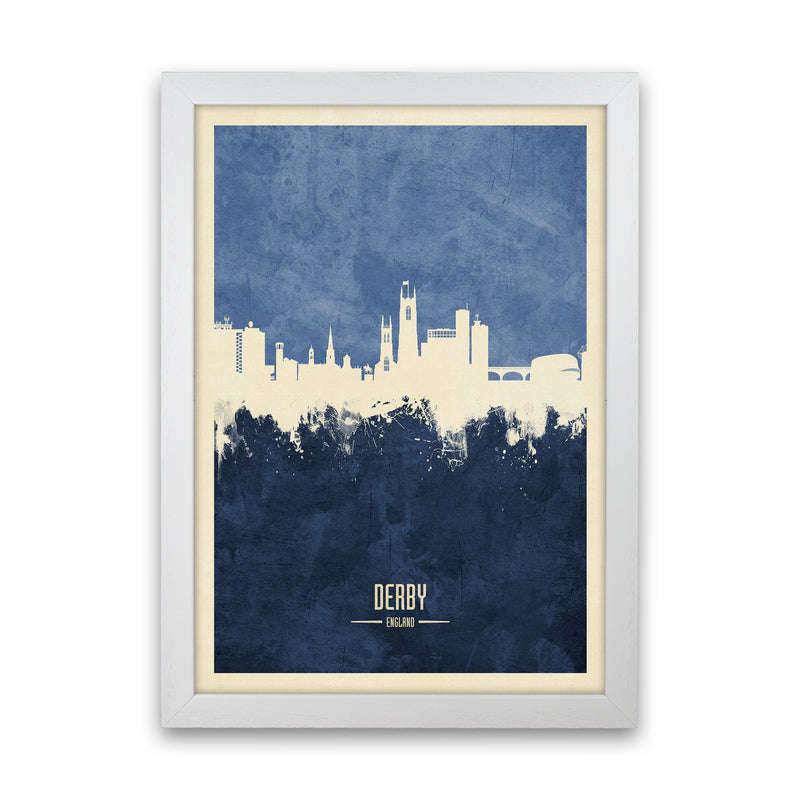 Derby England Skyline Portrait Navy Art Print by Michael Tompsett White Grain