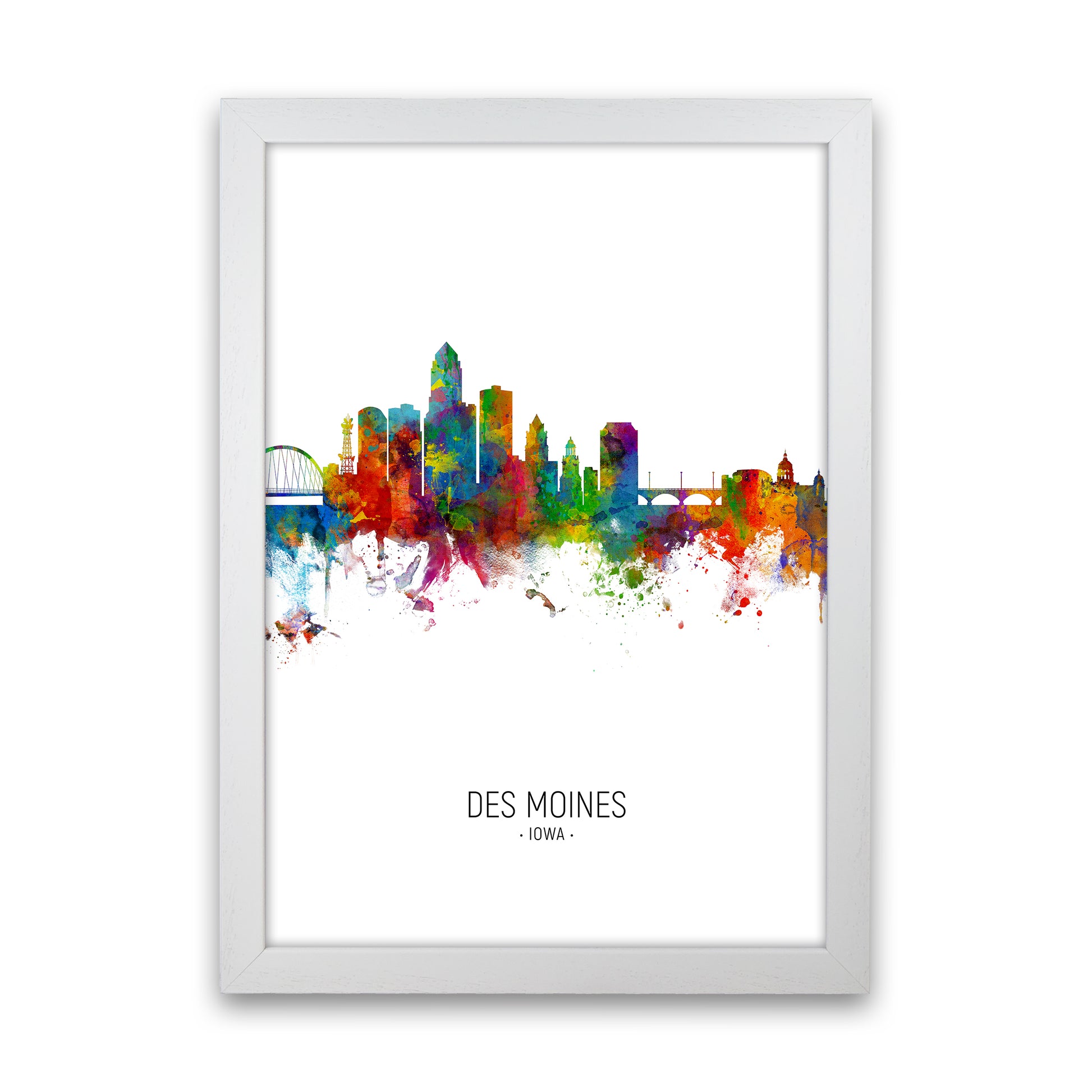Des Moines Iowa Skyline Portrait Art Print by Michael Tompsett White Grain