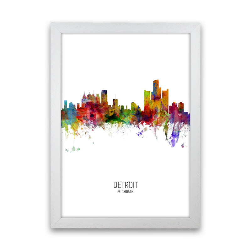 Detroit Michigan Skyline Portrait Art Print by Michael Tompsett White Grain