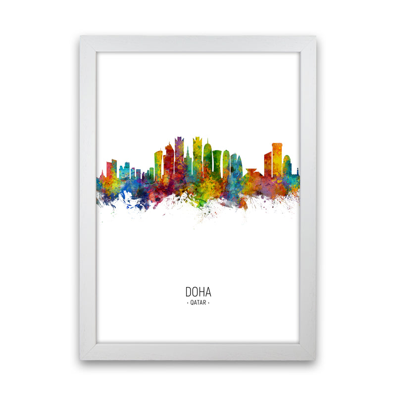 Doha Qatar Skyline Portrait Art Print by Michael Tompsett White Grain